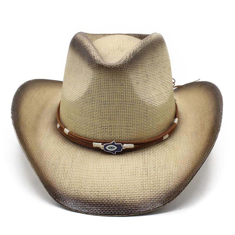 Соломенная шляпа в стиле вестерн-ковбой, большая шляпа с карнизом, солнцезащитный козырек, пляжная шляпа, жесткая соломенная шляпа