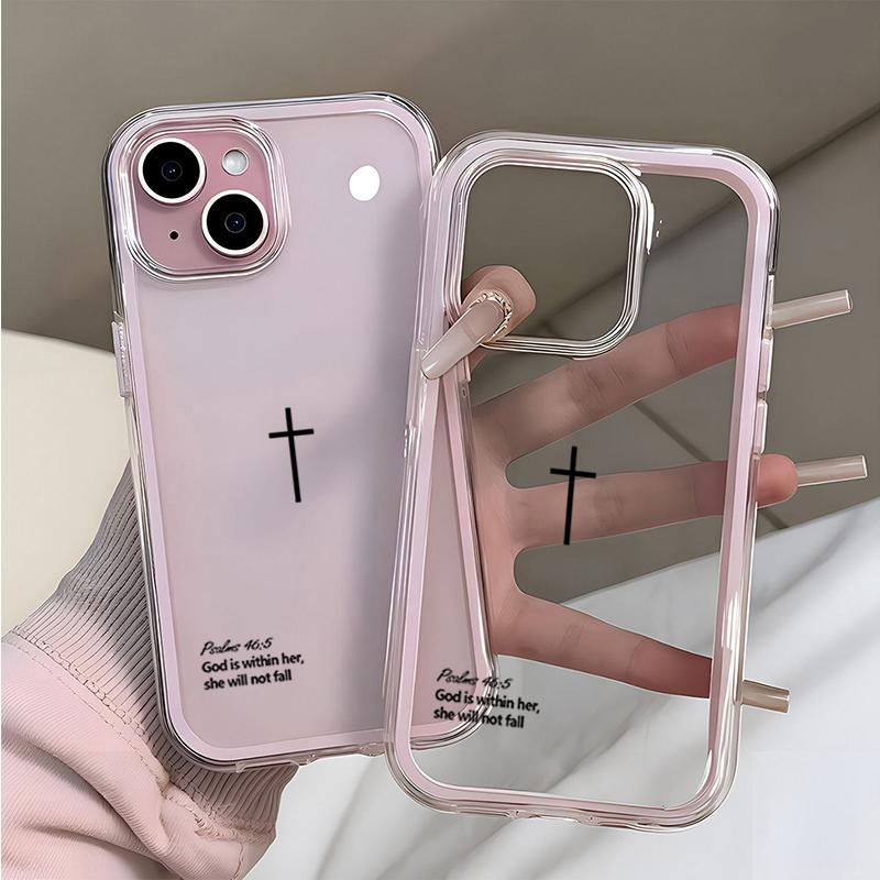 Простой Прозрачный Розовый Чехол из ТПУ с Крестом для iPhone 17 16 15 Pro Max 14 13 12 11 Pro 14 Plus Ударопрочный Силиконовый Мягкий Чехол