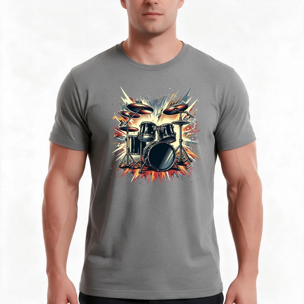 Drum Kit Energy Tshirt Summer Casual Cotton Tee Oversized Streetwear Tops Vintage Graphic Print Loose Fit Short Sleeve