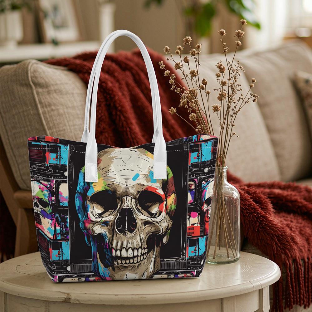 Colorful Skull Print Tote Bag Fashion Daily Casual Shoulder Bag For Street Wear