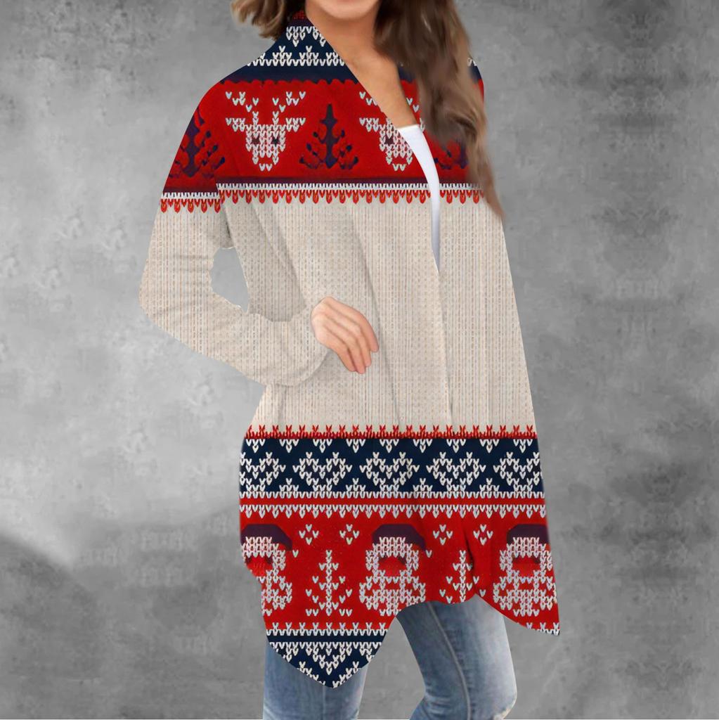 Women's Casual Long Sleeved Christmas Printed Cardigan Without Top Coat