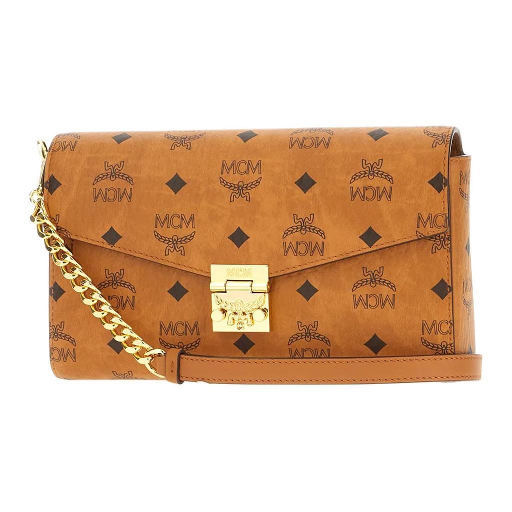MCM Tracy Printed Logo Gold Hardware PU Envelope Shoulder Bag Women bags Brown MWREAXT06CO001