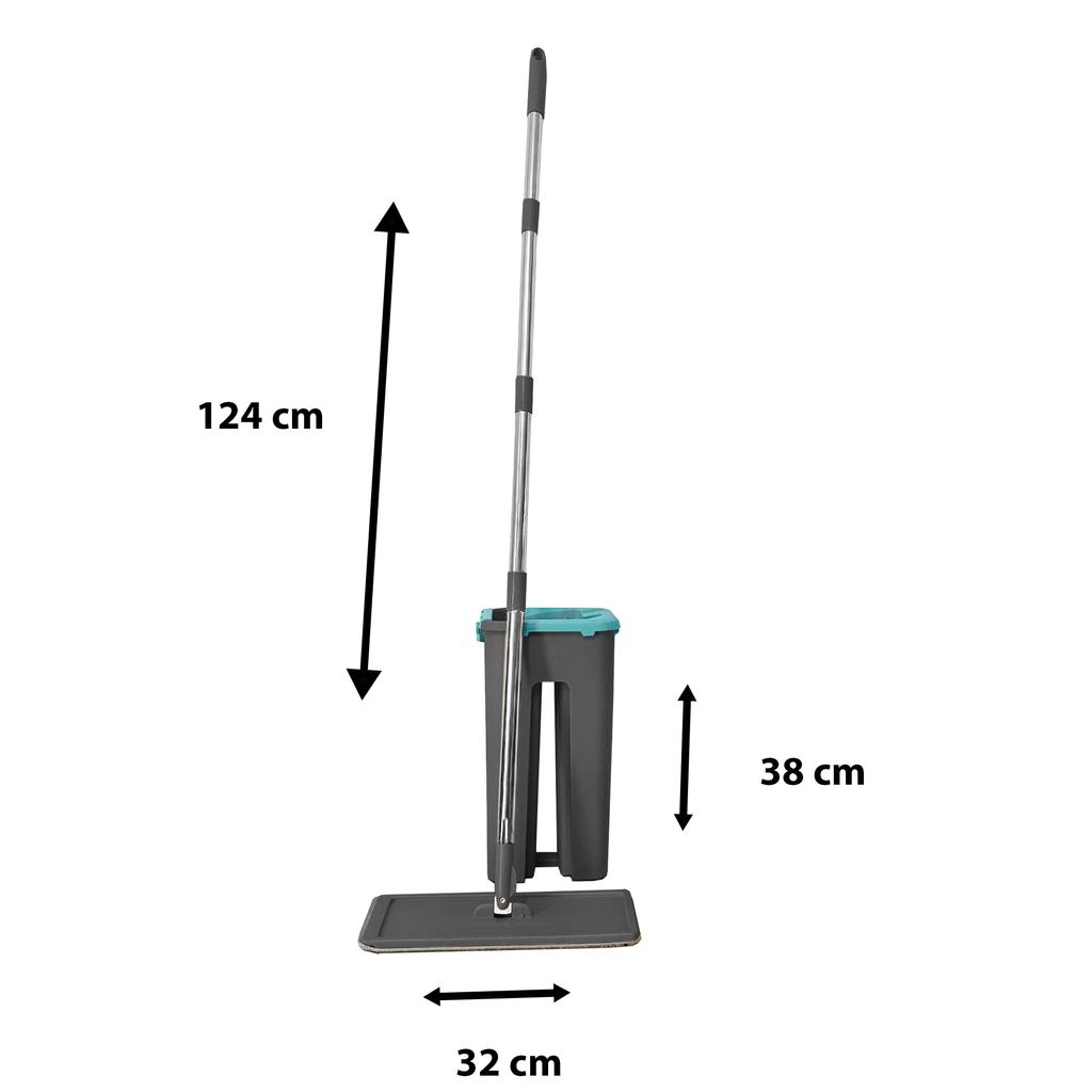 Extra Flat Mop with Wringer Bucket 4 Reusable Microfiber Mops