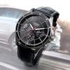 Sporty Casual Round Diver Bezel Multi-function Men's Leather Watch