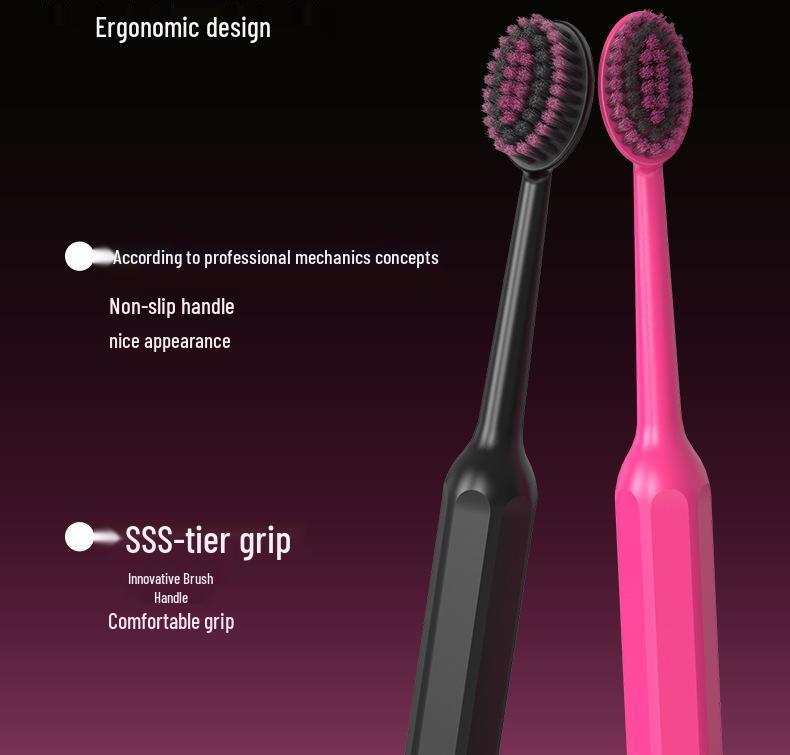 LR Black Pink Series Soft Bristle Toothbrushes [Pack of 6] - Wave-Shaped Convex Design for Adults