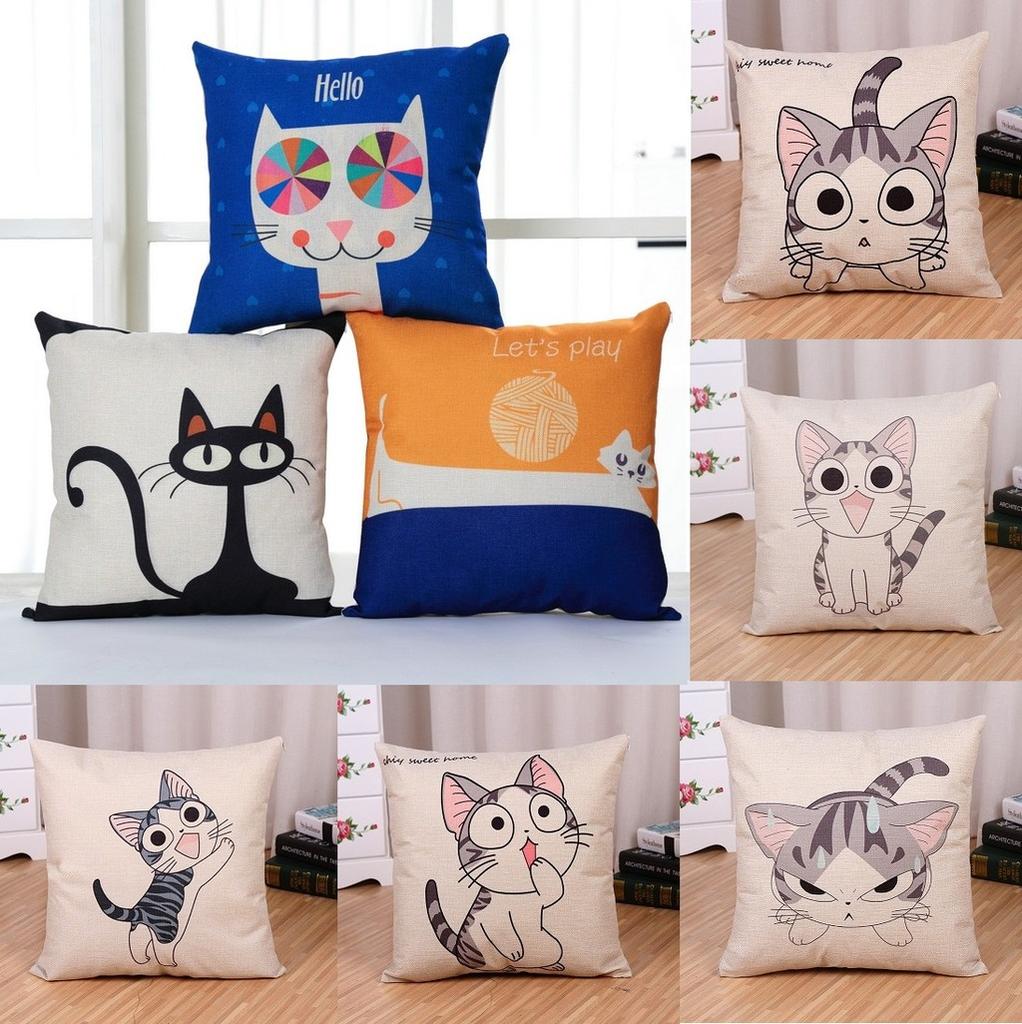 Kids Room Decorative Pillowcase With Cartoon Cat Pattern For Comfortable Rest