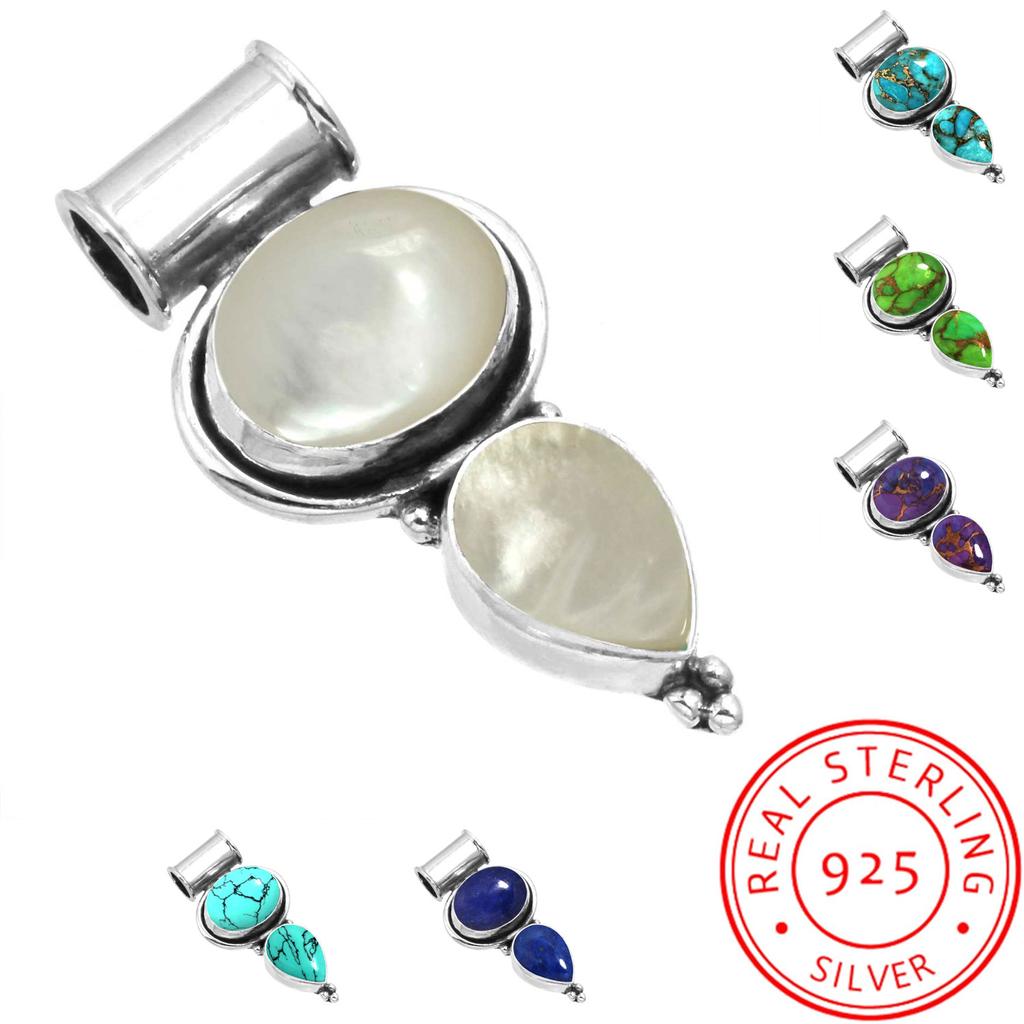 925 Sterling Silver Pendant Women Gemstone Handmade Jewelry Thanksgiving Gift Blue Green Purple Copper Turquoise Pearl Lapis Mother Of Pearl Cocktail
