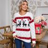 Autumn and Winter Knitted Sweater Christmas Elk Jacquard Pullover Crew Neck Top Sweater Women