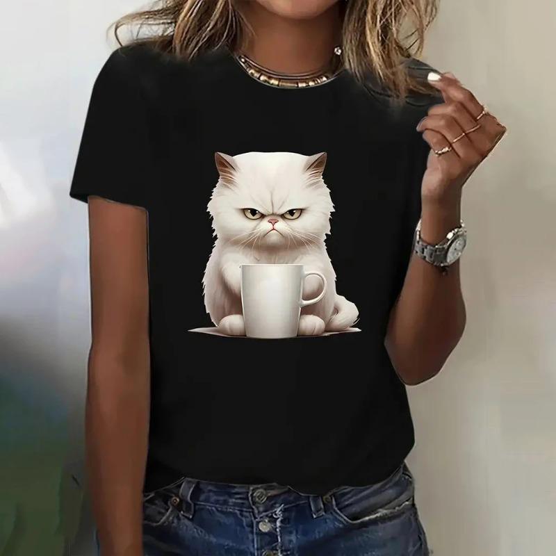 Summer Women's T Shirt Casual Short Sleeve 3d Cat Print T Shirts Fashion Streetwear Crew Neck Pullover Oversized Female Clothing