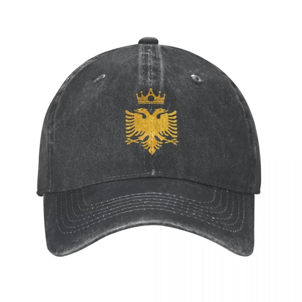 Gold Eagle Unisex Style Baseball Cap Albanian Flag Distressed Denim Washed Hats Cap Vintage Outdoor Workouts Headwear