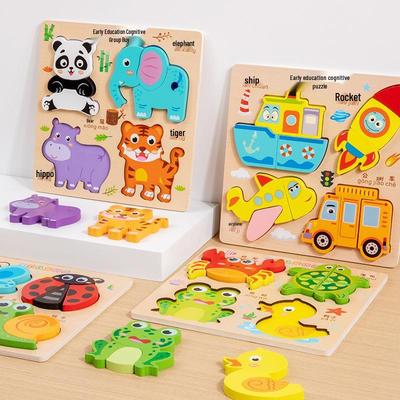 3D Деревянный Пазл Развивающие Игрушки для Возраста 4-6 лет: Блоки для сопоставления форм животных и транспорта.