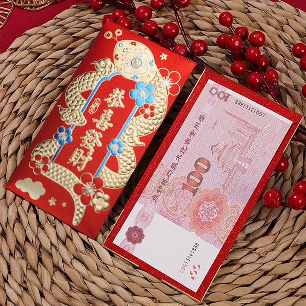 6pcs Blessing 2025 Snake Year Red Pouch Traditional Money Packet Lucky Money Pockets Kids Gift