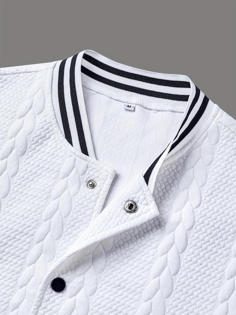 Мужская повседневная куртка для трансграничной торговли 2025: Осень/Зима, Жаккард "Колос пшеницы", Контрастная ребристая длинная sleeves