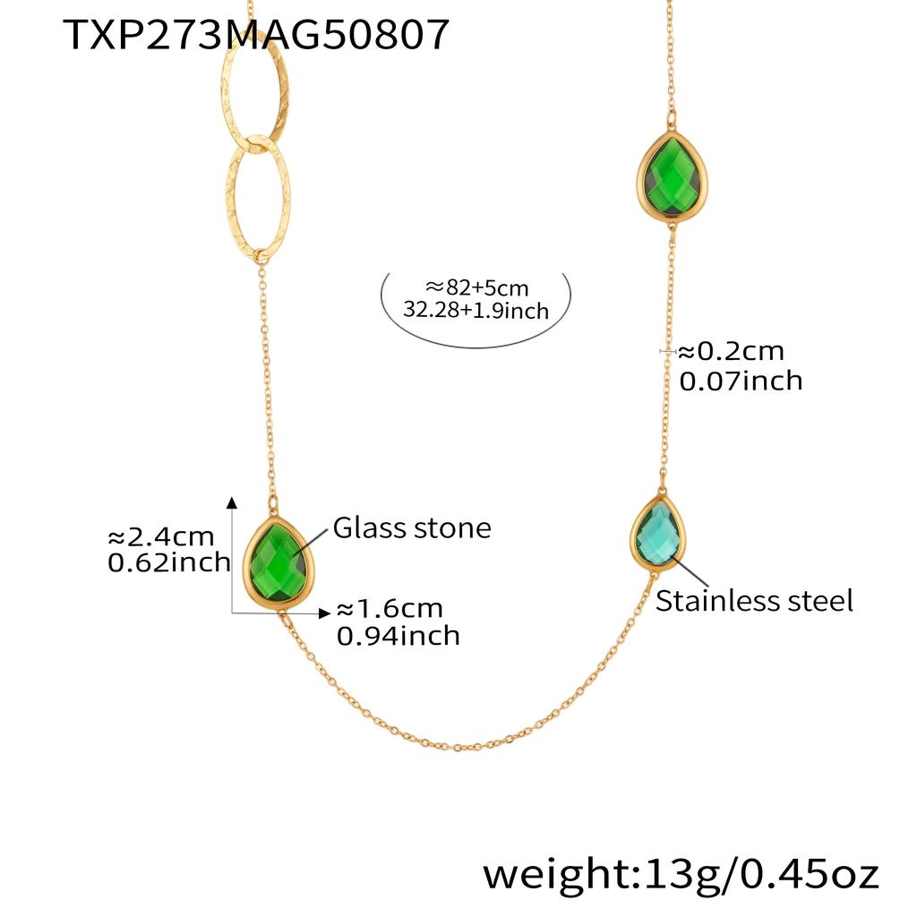 Длинная цепочка-ожерелье для свитера 82 см из нержавеющей стали с покрытием 18 карат золотом с блестящей подвеской-каплей и граневым стеклянным камнем, ожерелья для женщин