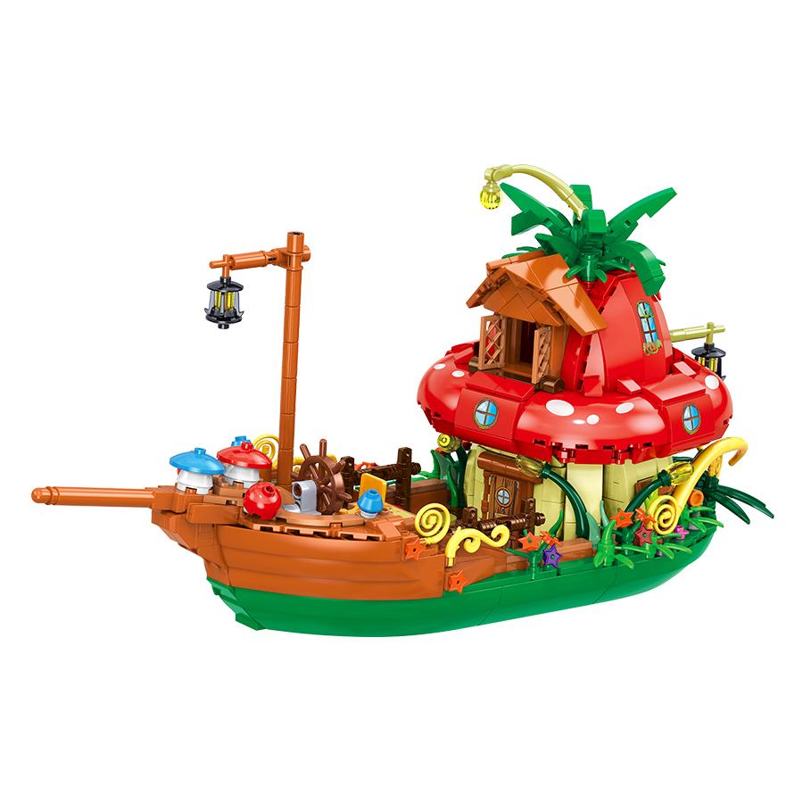 Нетоксичные рождественские подарки Набор строительных блоков «Грибной домик» и «Лодка» Мини-кирпичи Модели кораблей Сборные игрушки для детей Креативные украшения