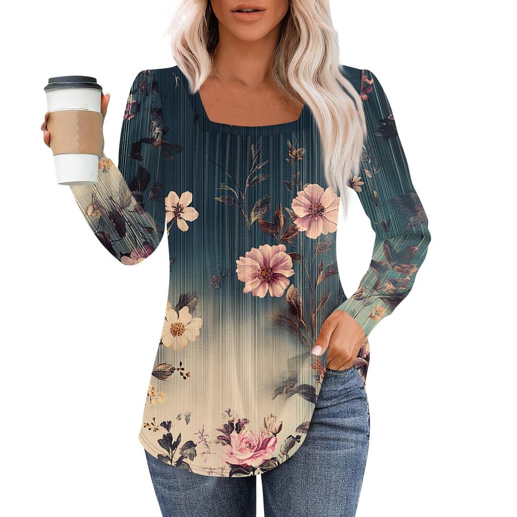 Рубашки с длинным рукавом для женщин, топы, нарядные повседневные блузки, плиссированные туники с квадратным вырезом