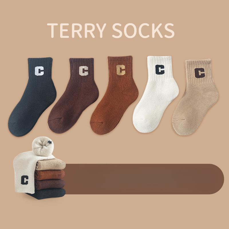 5 пар детских носков шерстяные круговые с утолщенной кожей теплые чулки осень-зима детские носки-тапочки для мальчиков и девочек