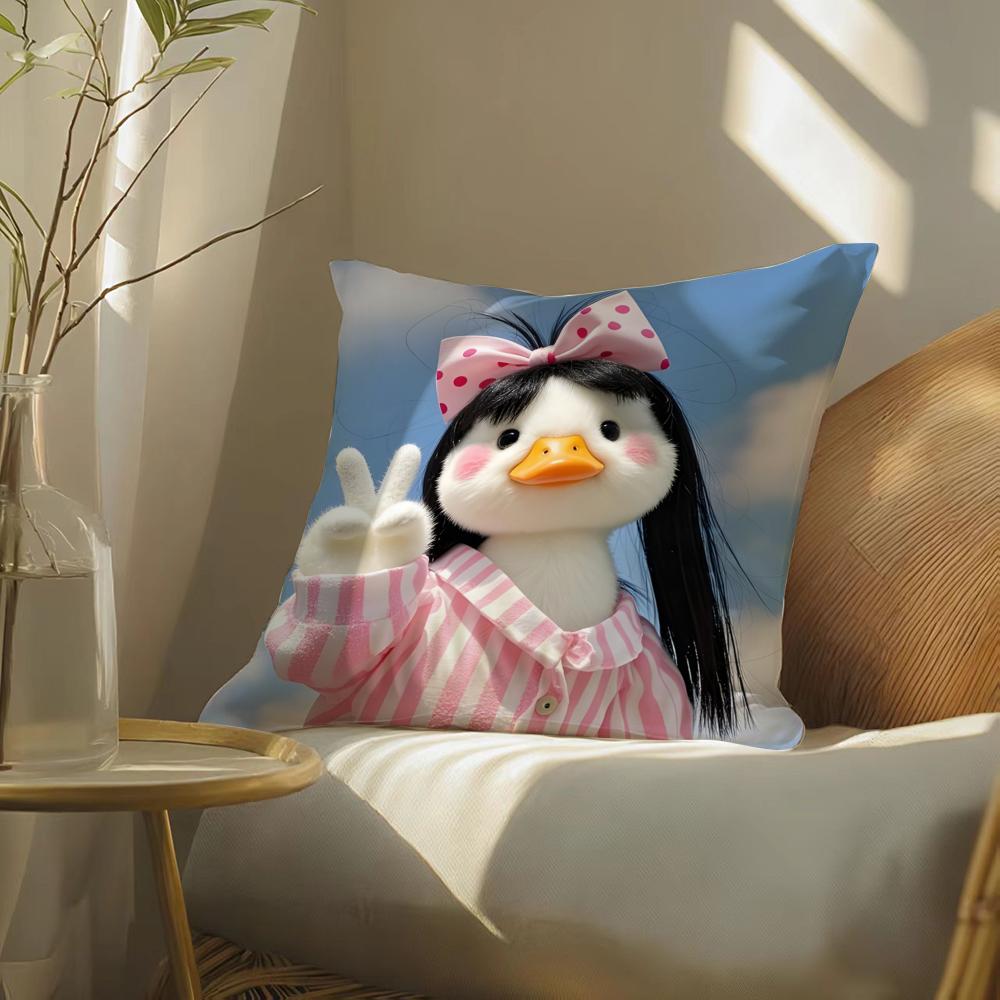 Funny and cheerful duck pattern Cushion Cover Silky elegant Comfort Sofa Bed Invisible zipper Beach pillowcase