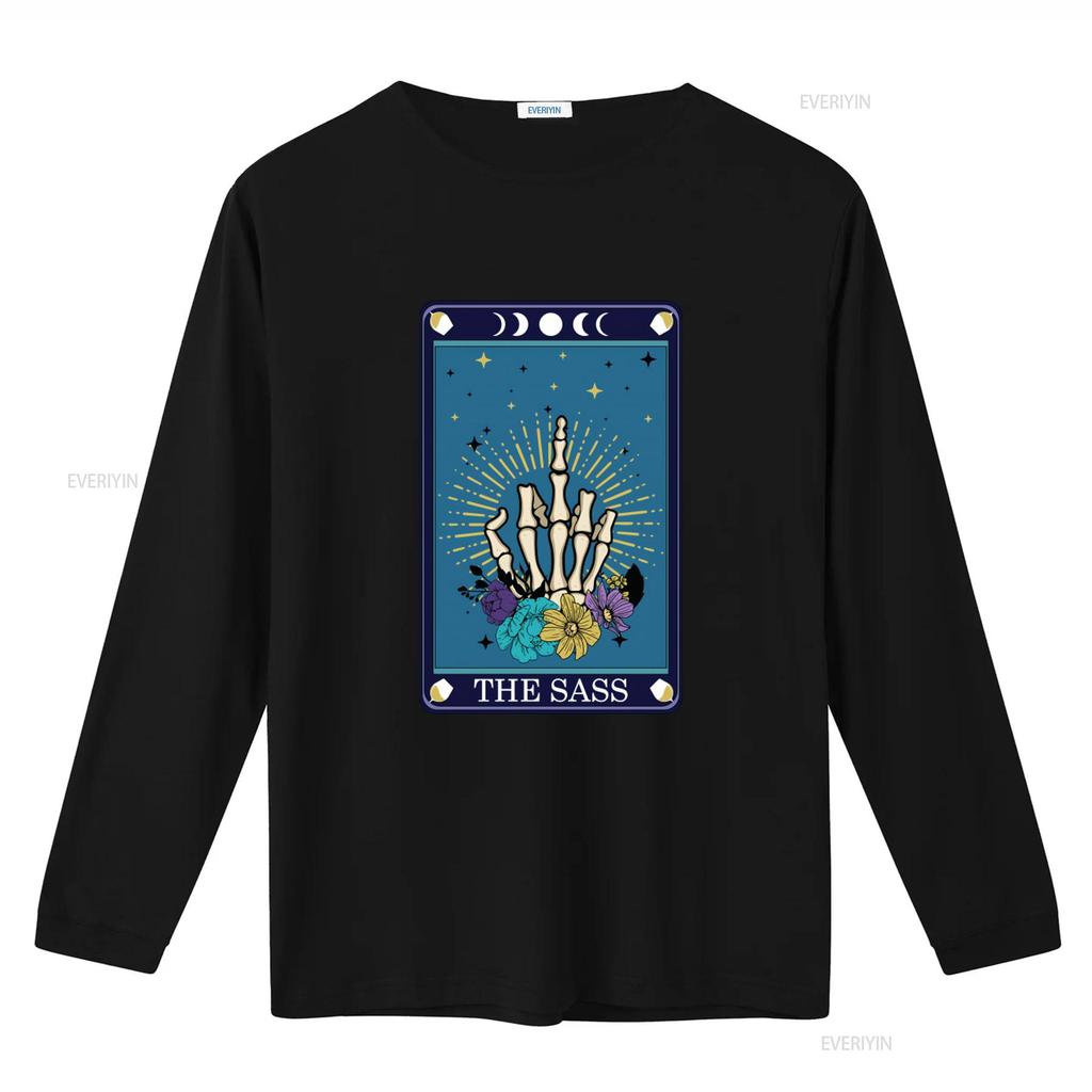The Sass Tarot Card T Shirt Mystical Celestial Spiritual Witchy Design with Skeleton Hand Flowers Moon Stars Perfect for