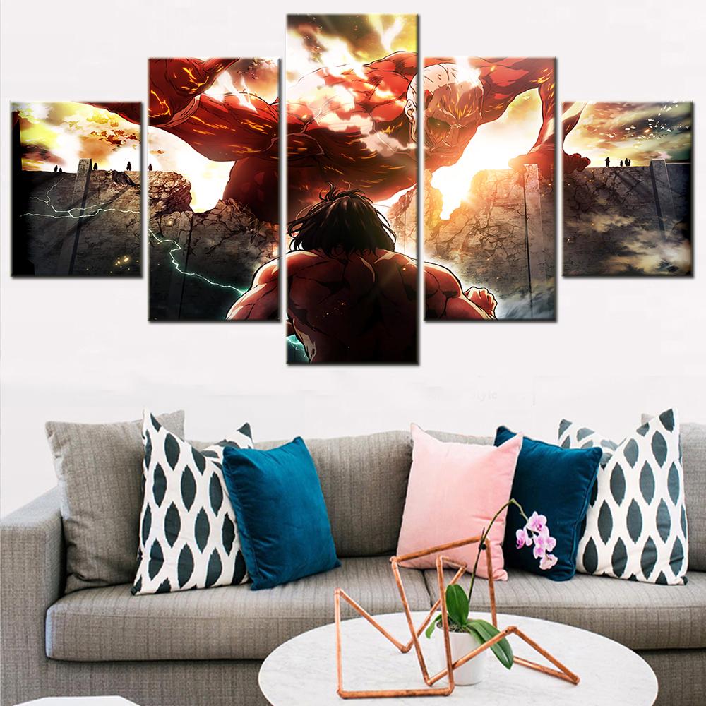 5 шт. HD модульная мультяшная картина Япония аниме Атака на Титанов персонажи плакат холст живопись для настенного искусства домашний декор современный