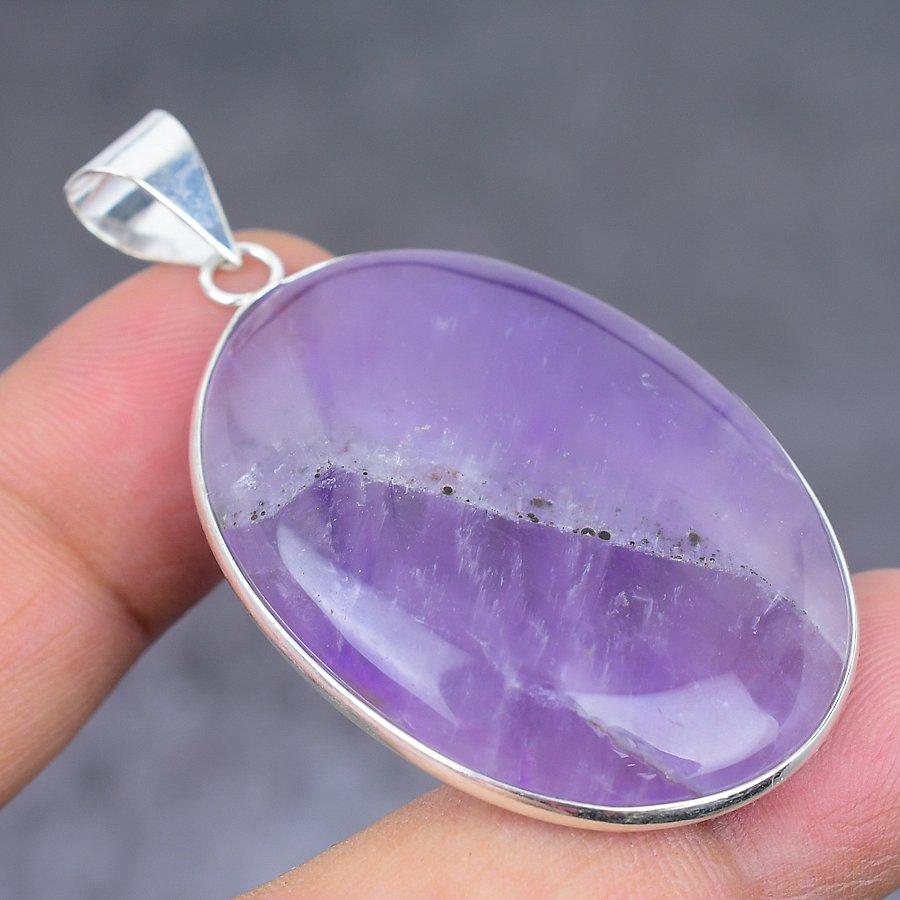 Natural Sage Amethyst Gemstone 925 Sterling Silver Jewelry Pendant 2.09" G5n16