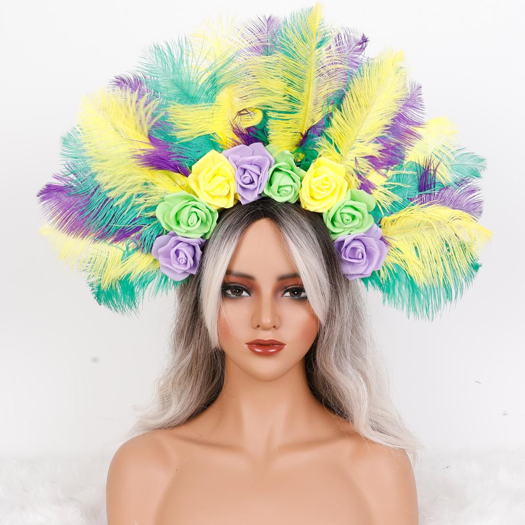 Handmade Soft Feather Headpieces Carnival Halloween Floral Headband Rose Customized Color Custom Size Wedding Favors Parties