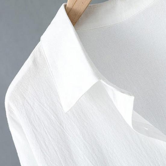 Women Shirt Lapel Long Sleeve Single Breasted Shirt Solid Color Loose Fit Mid-length Shirt Sunscreen Casual Shirt