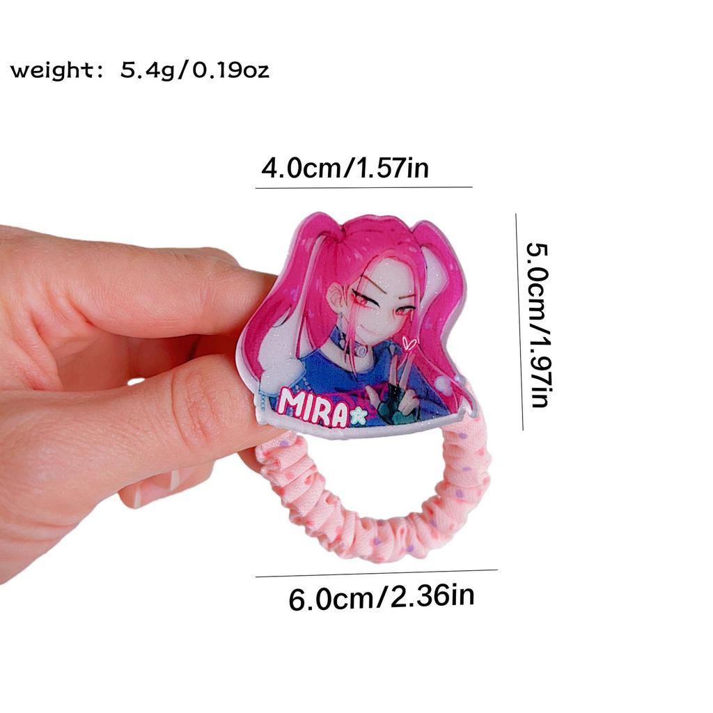 Trendy K-POP Demon Hunters Anime Acrylic Charm Scrunchies, Soft Elastic Hair Ties, Kawaii Hair Accessories for Girls