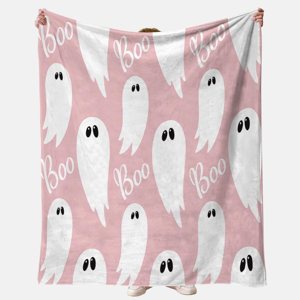 Halloween Pumpkin Ghost Skull Flannel Blanket Throw Blanket Nap Blanket Spooky Halloween Decor Polyester Soft Flannel