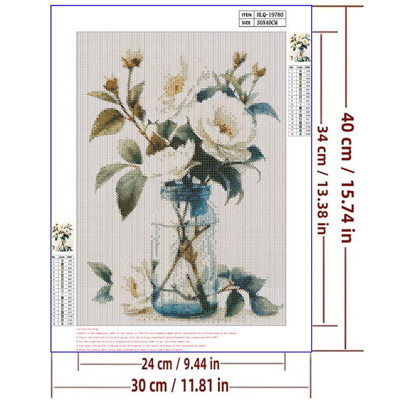 5d DIY Diamond Painting Cross Stitch White Flower Vase Diamond Embroidery Mosaic Full Round Drill Home Decor