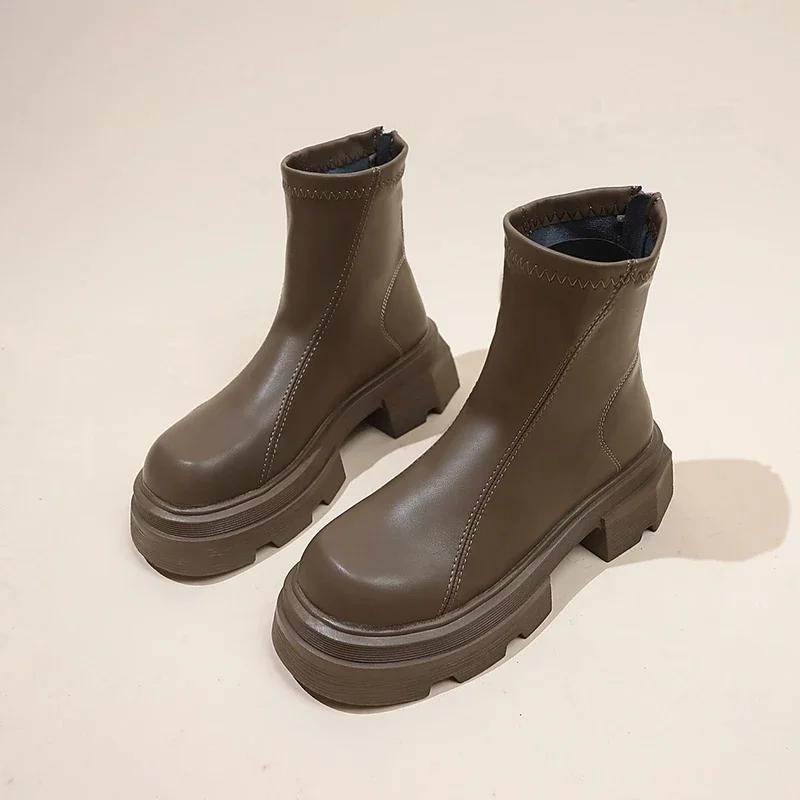 Модные женские короткие сапоги на платформе и каблуке, модные нескользящие туфли с молнией сзади 2024 года, новые женские ботильоны на осень-зиму