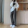 Повседневные клетчатые брюки женские новые осенние свободные прямые с высокой посадкой драпирующиеся модные универсальные и тонкие брюки-палаццо женские