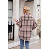 Women's Fashion Casual Spring Fall Plaid Print Long Sleeve POLO Neck Blouses & Shirts