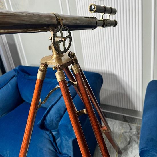 Двуствольный латунный телескоп ручной работы с деревянным штативом, морской декор