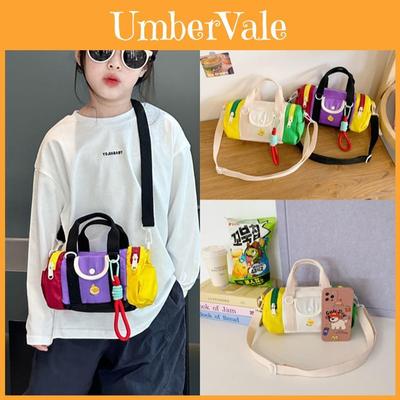 Детская повседневная сумка-цилиндр с подвеской, дизайн Color Blocking, на одно плечо, для детского сада, путешествий