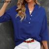 Женские модные повседневные летние весенние однотонные блузки и рубашки с рукавами 1/2 и v-образным вырезом с принтом
