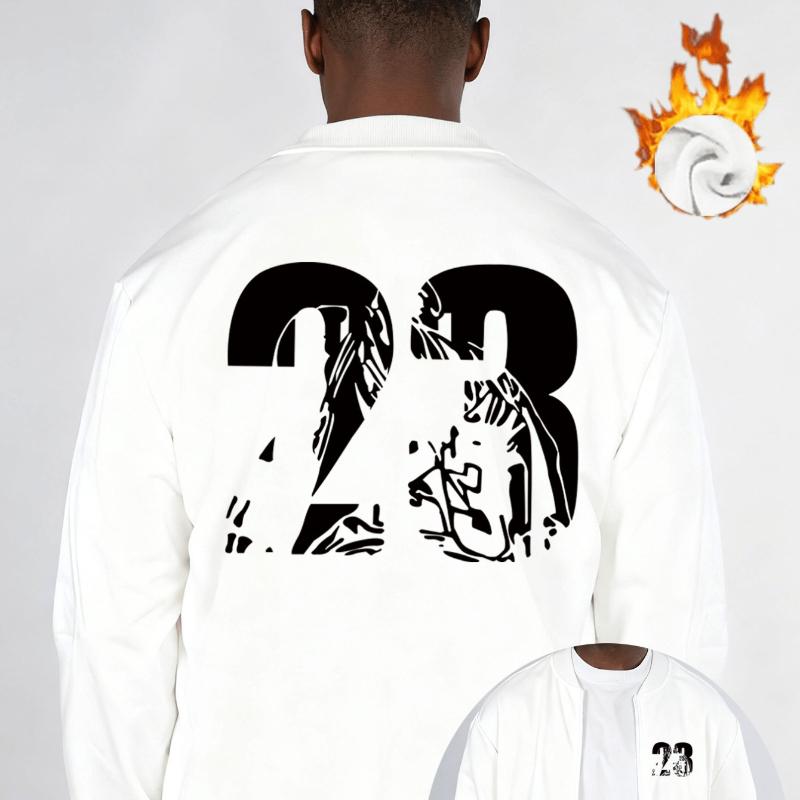 Уличный стиль "23" Бомбер на флисовой подкладке, Ветрозащитный Прочный Теплый, Повседневное Универсальное Пальто