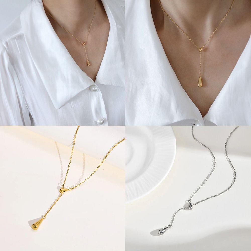 Adjustable Water Drop Tassel Necklace Y-shaped Collarbone Chain Metal Necklace  Jewelry Gifts