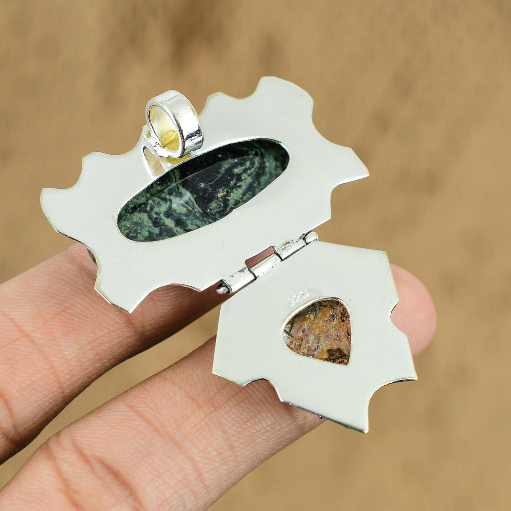 Свадебный подарок для нее Подвеска из натурального камня Камбаба Яшма из стерлингового серебра 925 пробы