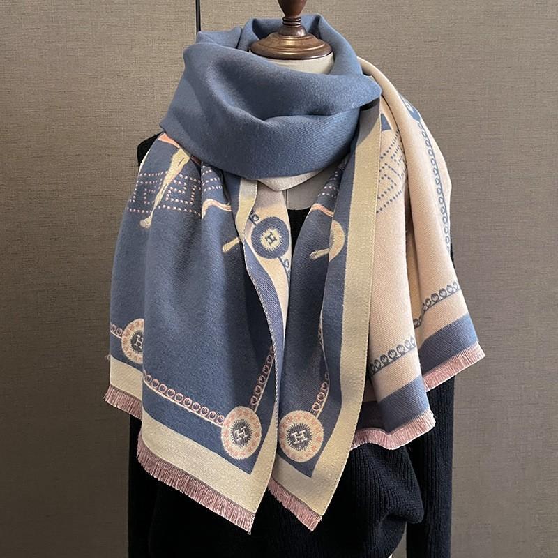 Womens Winter Warm Faux Cashmere Scarf With Floral Print Soft Knit Neck Wrap Office Casual Wear
