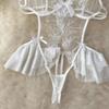 Porno Sheer Lace Nightwear Playsuits Women Sheath Hollow Out Lingerie Ruffles Jumpsuits Female Short Transparent Sexy Bodysuits 2024