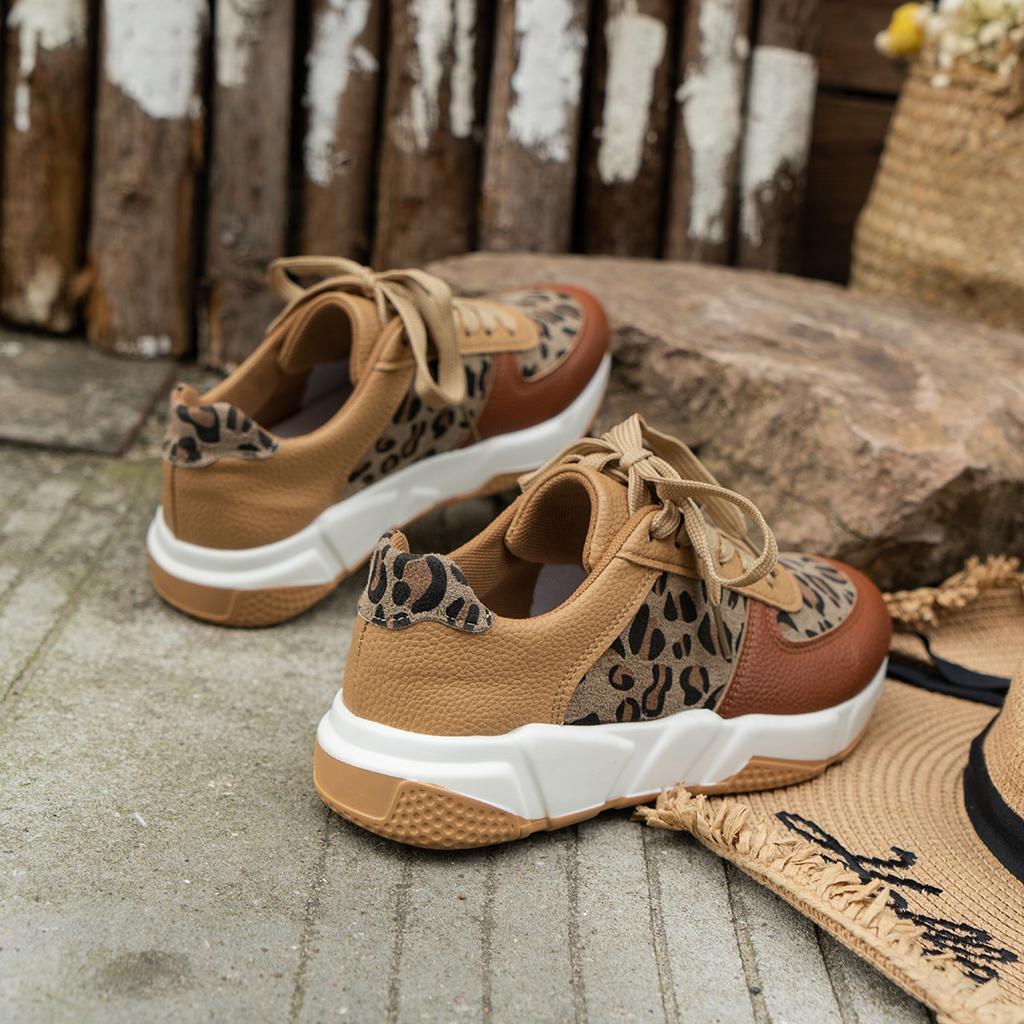 Platform Sneakers Women 2023 Round Toe Low-top Leopard Wedge Shoes Women's  Lace Up Socofy Casual Sports Shoes Size 36-43