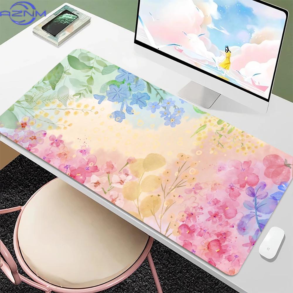 Watercolor Floral Mouse Pad Waterproof Nonslip Pastel Blooming Flower Leaf Aesthetic Art Mousepad For Gaming Office Desktop