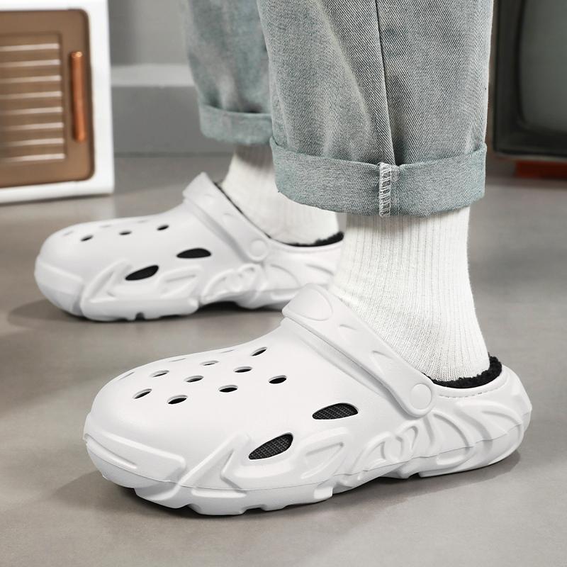 Модные Зимние Теплые Домашние Тапочки Мужские Водонепроницаемые Меховые Клоги Тапочки Садовые Тапочки Пушистые Плюшевые Тапочки Обувь для Спальни для Дома Улицы