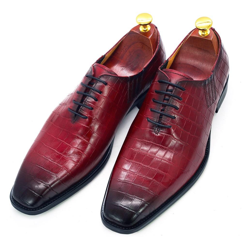 Men'S Pure‑Leather Oxford Shoes, European‑American Formal Business Footwear, Crocodile‑Embossed Handmade Shoes For Banquet & Office Occasions