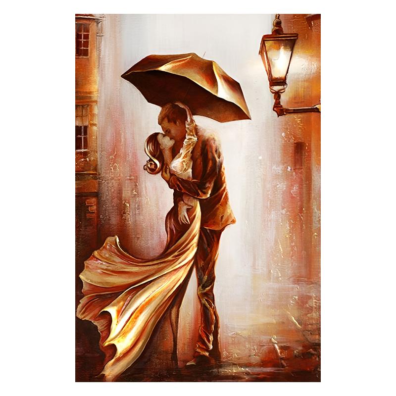 Золотая пара с зонтиком, городской пейзаж, холст, живопись, постеры, принт, абстрактные романтические настенные художественные фотографии для комнаты, домашний декор
