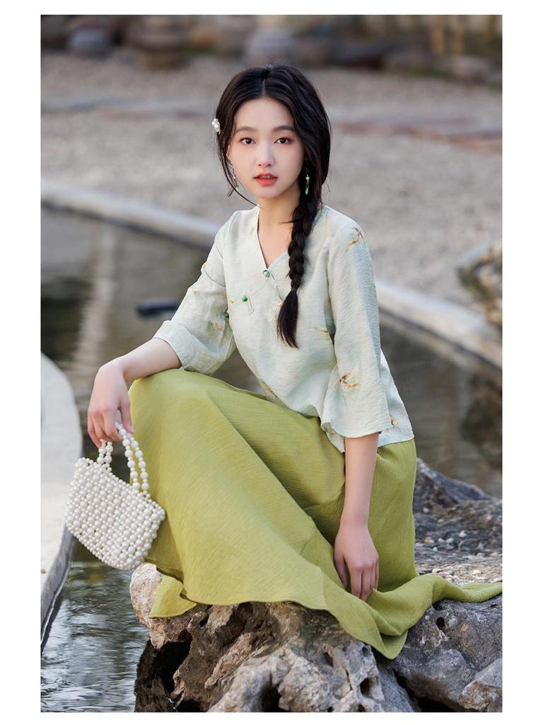 Современный китайский дзен Свободный женский ханьфу большого размера Юбка и топ