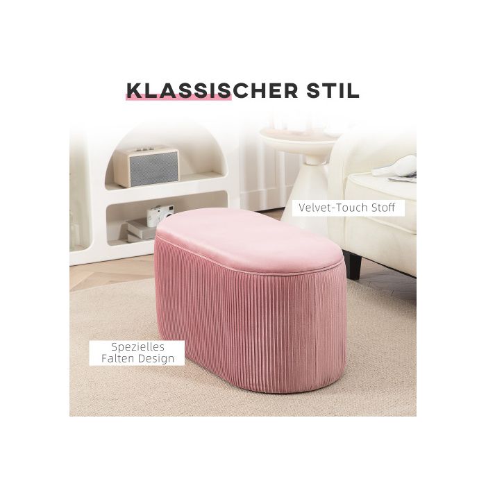 Banc Rembourré - MUVOE - Rose - 81x40x41 Cm - Rangement Intégré - Style Rétro Élégant