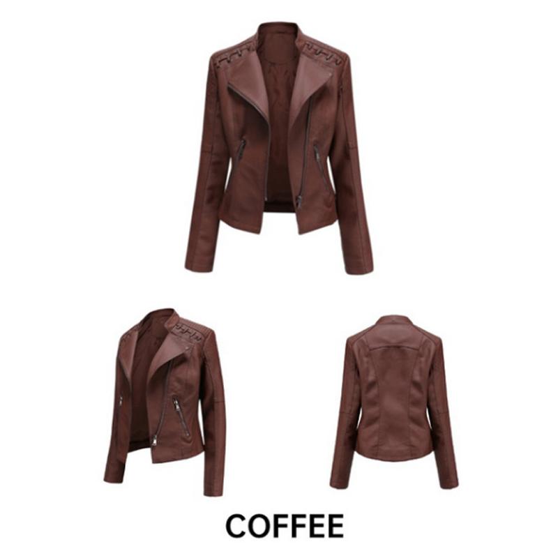 Женская осенне-зимняя кожаная куртка, модная повседневная приталенная мотокуртка, стильная байкерская куртка, мотоциклетная одежда для женщин