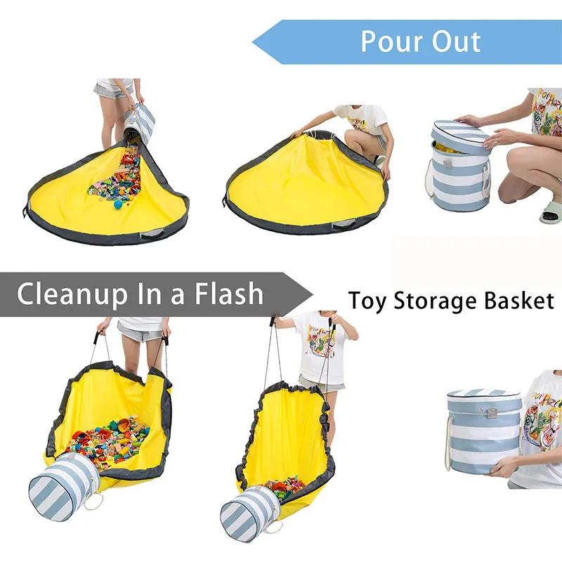 Toy Storage Bag Blocks Zip Handheld Storage and Organising Bag Large Capacity Storage Bucket Bag Multifunctional round storage bucket